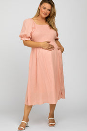 Mauve Textured Smocked Plus Maternity Midi Dress