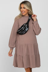 Taupe Mock Neck Tiered Maternity Dress