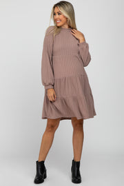 Taupe Mock Neck Tiered Maternity Dress