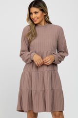 Taupe Mock Neck Tiered Dress