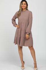 Taupe Mock Neck Tiered Maternity Dress