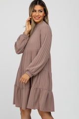 Taupe Mock Neck Tiered Dress