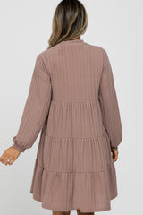 Taupe Mock Neck Tiered Dress