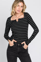 Black Ribbed Striped Long Sleeve Top