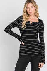 Black Ribbed Striped Long Sleeve Top