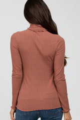 Mauve Ribbed Ruffle Trim Turtle Neck