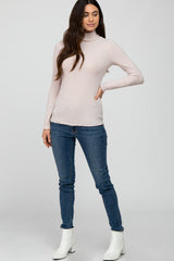 Light Pink Ribbed Ruffle Trim Turtle Neck