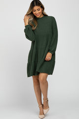 Olive Mock Neck Tiered Dress