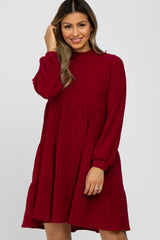 Burgundy Mock Neck Tiered Maternity Dress