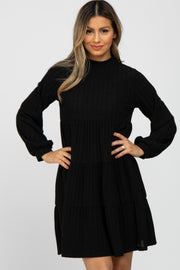 Black Mock Neck Tiered Dress