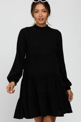 Black Mock Neck Tiered Maternity Dress