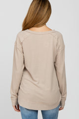 Taupe Split Neck Exposed Seam Maternity Long Sleeve Top