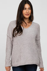 Beige Chenille V-Neck Hooded Sweater