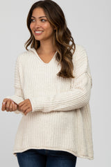 Ivory Chenille V-Neck Hooded Maternity Sweater