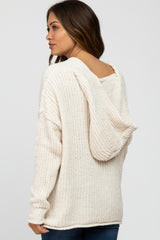 Ivory Chenille V-Neck Hooded Maternity Sweater