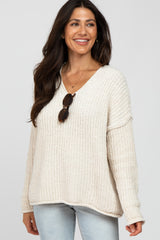 Ivory Chenille V-Neck Hooded Maternity Sweater