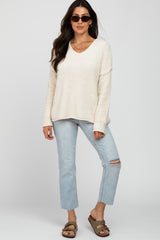 Ivory Chenille V-Neck Hooded Sweater