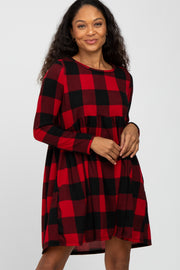 Red Plaid Long Sleeve Dress