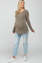 Mocha Button Up Maternity Long Sleeve Top