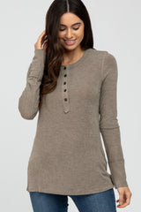 Mocha Button Up Long Sleeve Top