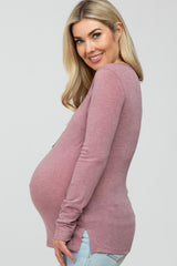 Mauve Button Up Maternity Long Sleeve Top