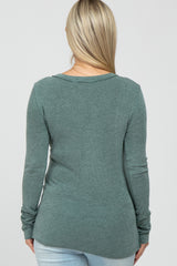 Green Button Up Maternity Long Sleeve Top