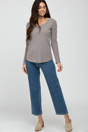 Mocha Ribbed Crisscross Long Sleeve Top