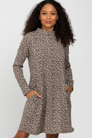 Taupe Animal Print Mock Neck Dress