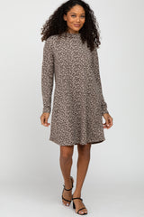 Taupe Animal Print Mock Neck Dress