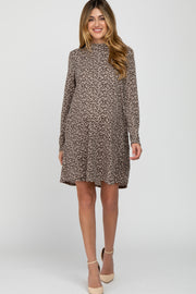 Taupe Animal Print Mock Neck Maternity Dress