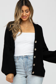 Black Knit Button Front Cardigan