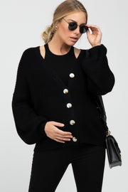 Black Knit Button Front Maternity Cardigan