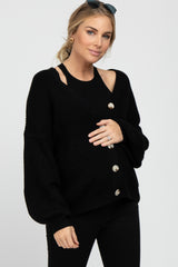 Black Knit Button Front Maternity Cardigan