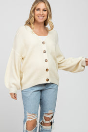 Ivory Knit Button Front Maternity Cardigan