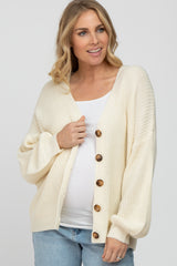 Ivory Knit Button Front Maternity Cardigan