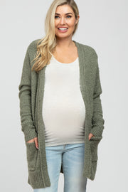 Light Olive Popcorn Knit Maternity Cardigan