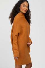 Camel Funnel Neck Dolman Sleeve Mini Dress