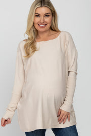 Beige Soft Knit Boatneck Dolman Sleeve Maternity Sweater