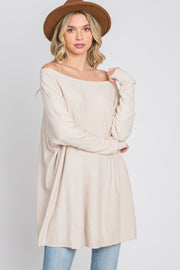 Beige Soft Knit Boatneck Dolman Sleeve Sweater