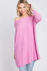 Pink Soft Knit Boatneck Dolman Sleeve Sweater