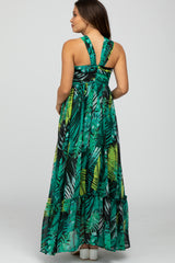 Green Palm Print Halter Neck Maternity Maxi Dress