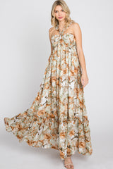 Olive Floral Burnout Halter Neck Maternity Gown