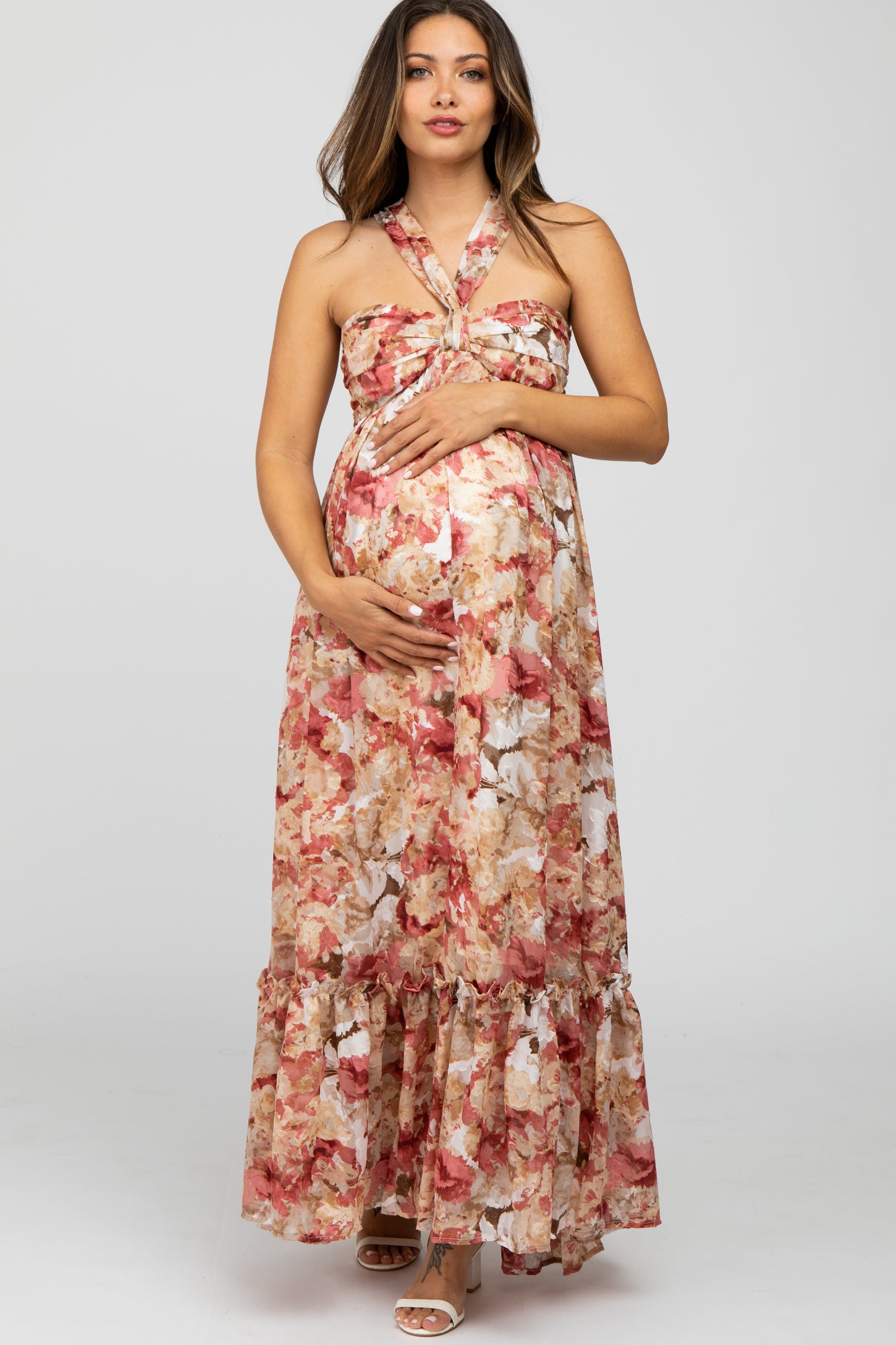 Love and Beyond Mauve Pink Burnout Floral Maxi Dress