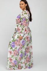 Ivory Floral Chiffon Plus Maxi Dress