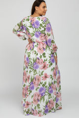 Ivory Floral Chiffon Plus Maxi Dress