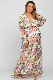 Ivory Floral Chiffon Maternity Plus Maxi Dress