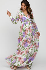 Ivory Floral Chiffon Maternity Maxi Dress