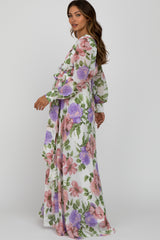 Ivory Floral Chiffon Maternity Maxi Dress