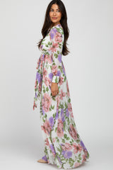 Ivory Floral Chiffon Maxi Dress