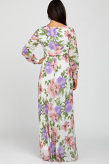 Ivory Floral Chiffon Maxi Dress